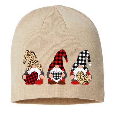 Three Gnomes Holding Leopard Heart & Plaid Valentine's Day Sustainable Beanie