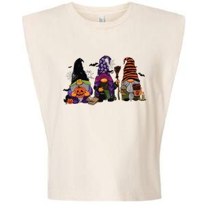 Three Gnomes Happy Halloween Fall Candy Corn Pumpkin Garment-Dyed Women's Muscle Tee