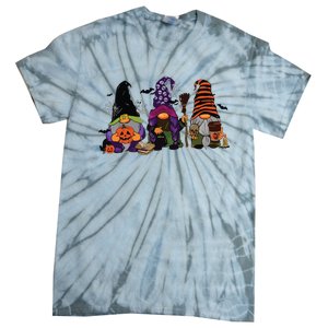 Three Gnomes Happy Halloween Fall Candy Corn Pumpkin Tie-Dye T-Shirt