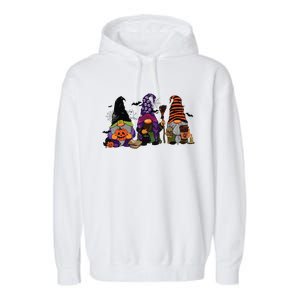 Three Gnomes Happy Halloween Fall Candy Corn Pumpkin Garment-Dyed Fleece Hoodie