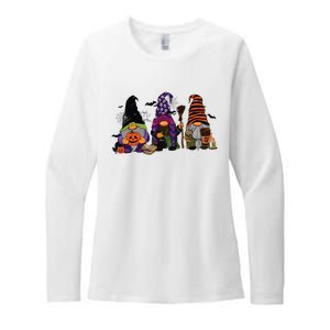 Three Gnomes Happy Halloween Fall Candy Corn Pumpkin Womens CVC Long Sleeve Shirt