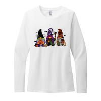 Three Gnomes Happy Halloween Fall Candy Corn Pumpkin Womens CVC Long Sleeve Shirt