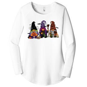 Three Gnomes Happy Halloween Fall Candy Corn Pumpkin Women's Perfect Tri Tunic Long Sleeve Shirt