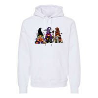 Three Gnomes Happy Halloween Fall Candy Corn Pumpkin Premium Hoodie