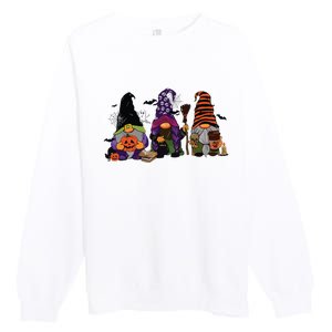 Three Gnomes Happy Halloween Fall Candy Corn Pumpkin Premium Crewneck Sweatshirt