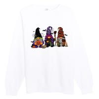 Three Gnomes Happy Halloween Fall Candy Corn Pumpkin Premium Crewneck Sweatshirt