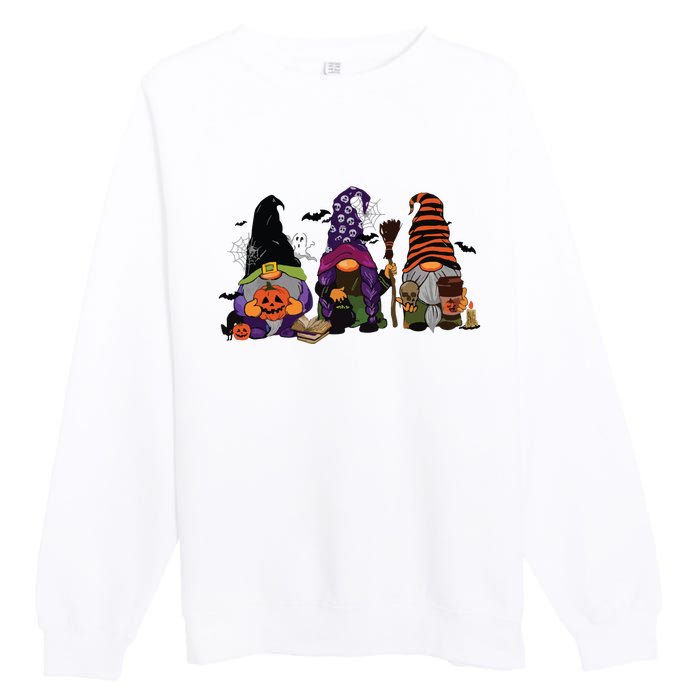 Three Gnomes Happy Halloween Fall Candy Corn Pumpkin Premium Crewneck Sweatshirt