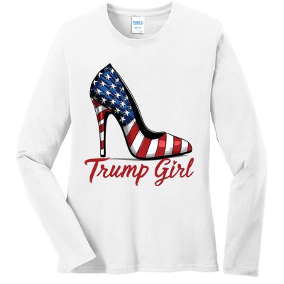 Trump Girl High Heel Stilettos American Flag Trump 2024 Ladies Long Sleeve Shirt