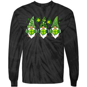 Three Gnomes Happy St Patrick's Day Tie-Dye Long Sleeve Shirt