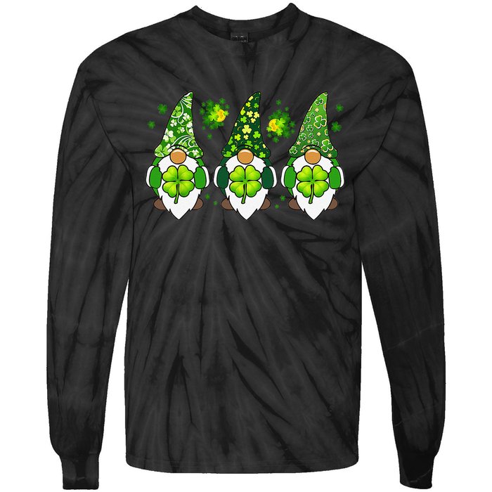 Three Gnomes Happy St Patrick's Day Tie-Dye Long Sleeve Shirt