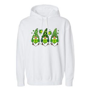 Three Gnomes Happy St Patrick's Day Garment-Dyed Fleece Hoodie