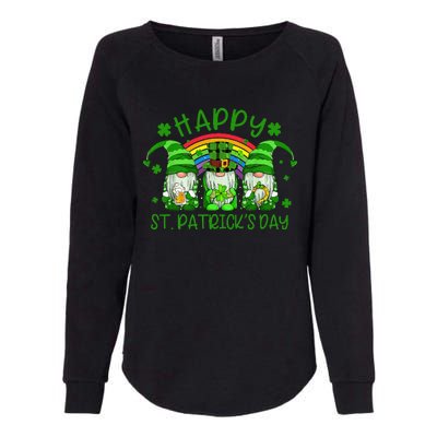 Three Gnomes Holding Shamrock Green Rainbow St Patrick's Day Womens California Wash Sweatshirt