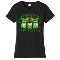 Three Gnomes Holding Shamrock Green Rainbow St Patrick's Day Women's T-Shirt