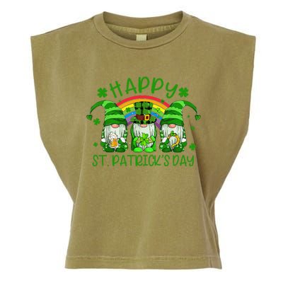 Three Gnomes Holding Shamrock Green Rainbow St Patrick's Day Garment-Dyed Women's Muscle Tee