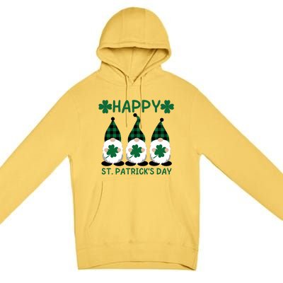 Three Gnomes Holding Shamrock Leopard Plaid St Patrick's Day Premium Pullover Hoodie