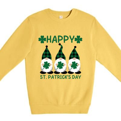 Three Gnomes Holding Shamrock Leopard Plaid St Patrick's Day Premium Crewneck Sweatshirt