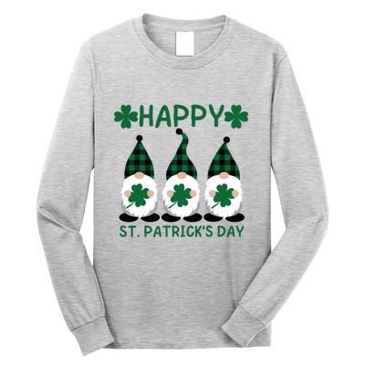 Three Gnomes Holding Shamrock Leopard Plaid St Patrick's Day Long Sleeve Shirt