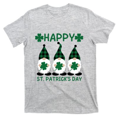 Three Gnomes Holding Shamrock Leopard Plaid St Patrick's Day T-Shirt