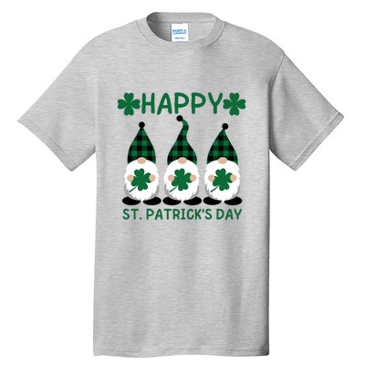 Three Gnomes Holding Shamrock Leopard Plaid St Patrick's Day Tall T-Shirt