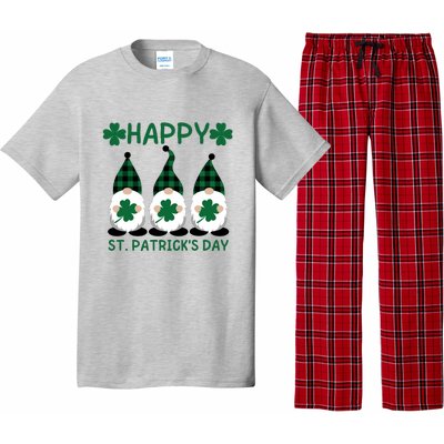 Three Gnomes Holding Shamrock Leopard Plaid St Patrick's Day Pajama Set