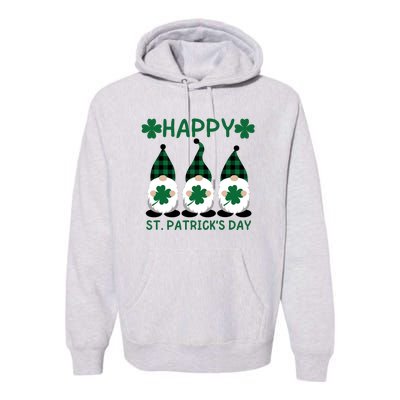 Three Gnomes Holding Shamrock Leopard Plaid St Patrick's Day Premium Hoodie