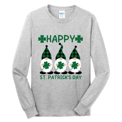 Three Gnomes Holding Shamrock Leopard Plaid St Patrick's Day Tall Long Sleeve T-Shirt