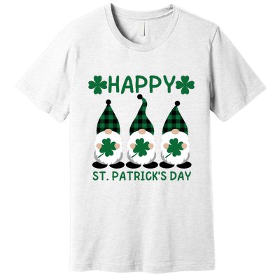 Three Gnomes Holding Shamrock Leopard Plaid St Patrick's Day Premium T-Shirt