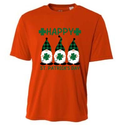 Three Gnomes Holding Shamrock Leopard Plaid St Patrick's Day Cooling Performance Crew T-Shirt