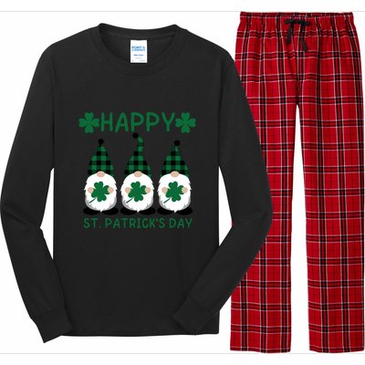 Three Gnomes Holding Shamrock Leopard Plaid St Patrick's Day Long Sleeve Pajama Set