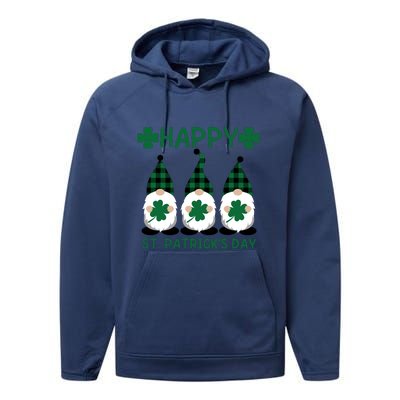 Three Gnomes Holding Shamrock Leopard Plaid St Patrick's Day Performance Fleece Hoodie