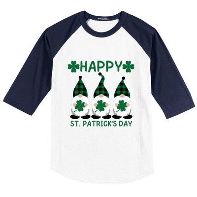 Three Gnomes Holding Shamrock Leopard Plaid St Patrick's Day Baseball Sleeve Shirt