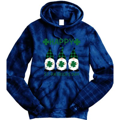 Three Gnomes Holding Shamrock Leopard Plaid St Patrick's Day Tie Dye Hoodie