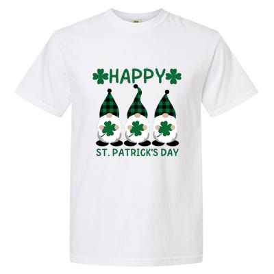 Three Gnomes Holding Shamrock Leopard Plaid St Patrick's Day Garment-Dyed Heavyweight T-Shirt