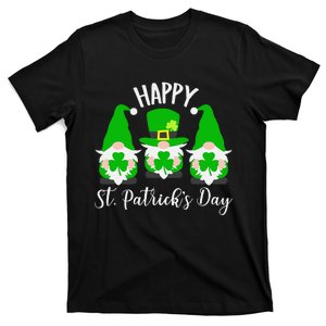 Three Gnomes Holding Shamrock Happy St Patrick's Day T-Shirt