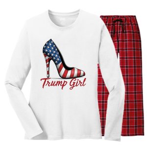 Trump Girl High Heel Stilettos American Flag Trump 2024 Women's Long Sleeve Flannel Pajama Set 