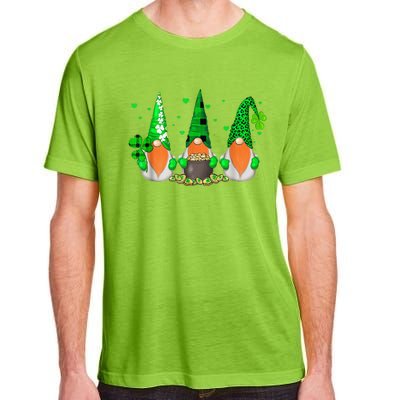 Three Gnomes Holding Shamrock Leopard Plaid St Patrick's Day Adult ChromaSoft Performance T-Shirt