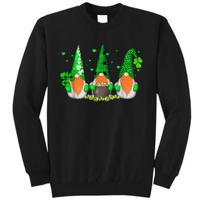 Three Gnomes Holding Shamrock Leopard Plaid St Patrick's Day Sweatshirt