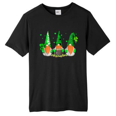 Three Gnomes Holding Shamrock Leopard Plaid St Patrick's Day Tall Fusion ChromaSoft Performance T-Shirt