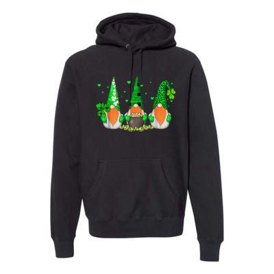 Three Gnomes Holding Shamrock Leopard Plaid St Patrick's Day Premium Hoodie