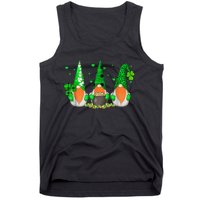 Three Gnomes Holding Shamrock Leopard Plaid St Patrick's Day Tank Top