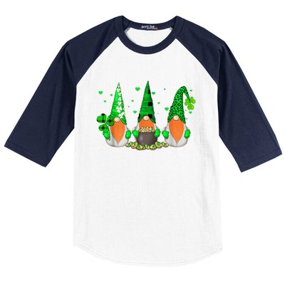 Three Gnomes Holding Shamrock Leopard Plaid St Patrick's Day Baseball Sleeve Shirt