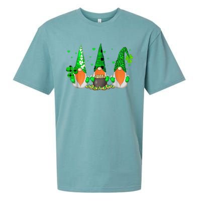 Three Gnomes Holding Shamrock Leopard Plaid St Patrick's Day Sueded Cloud Jersey T-Shirt