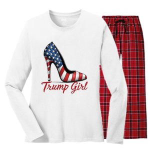 Trump Girl High Heel Stilettos American Flag Trump 2024 Women's Long Sleeve Flannel Pajama Set 