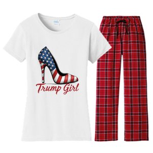 Trump Girl High Heel Stilettos American Flag Trump 2024 Women's Flannel Pajama Set