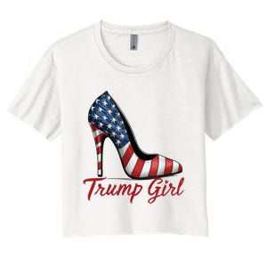 Trump Girl High Heel Stilettos American Flag Trump 2024 Women's Crop Top Tee