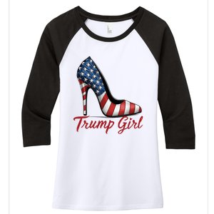 Trump Girl High Heel Stilettos American Flag Trump 2024 Women's Tri-Blend 3/4-Sleeve Raglan Shirt