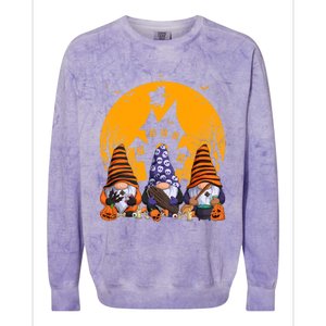 Three Gnomes Happy Halloween Fall Party Spooky Gnomes Great Gift Colorblast Crewneck Sweatshirt