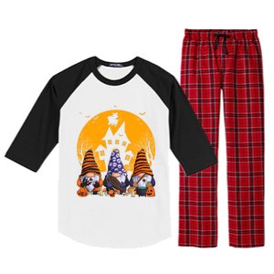 Three Gnomes Happy Halloween Fall Party Spooky Gnomes Great Gift Raglan Sleeve Pajama Set