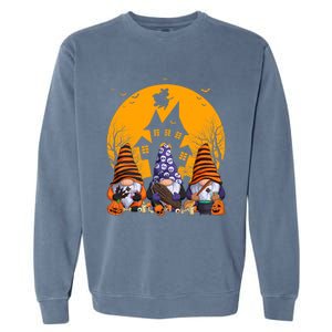 Three Gnomes Happy Halloween Fall Party Spooky Gnomes Great Gift Garment-Dyed Sweatshirt