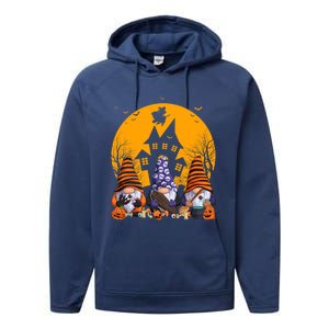 Three Gnomes Happy Halloween Fall Party Spooky Gnomes Great Gift Performance Fleece Hoodie